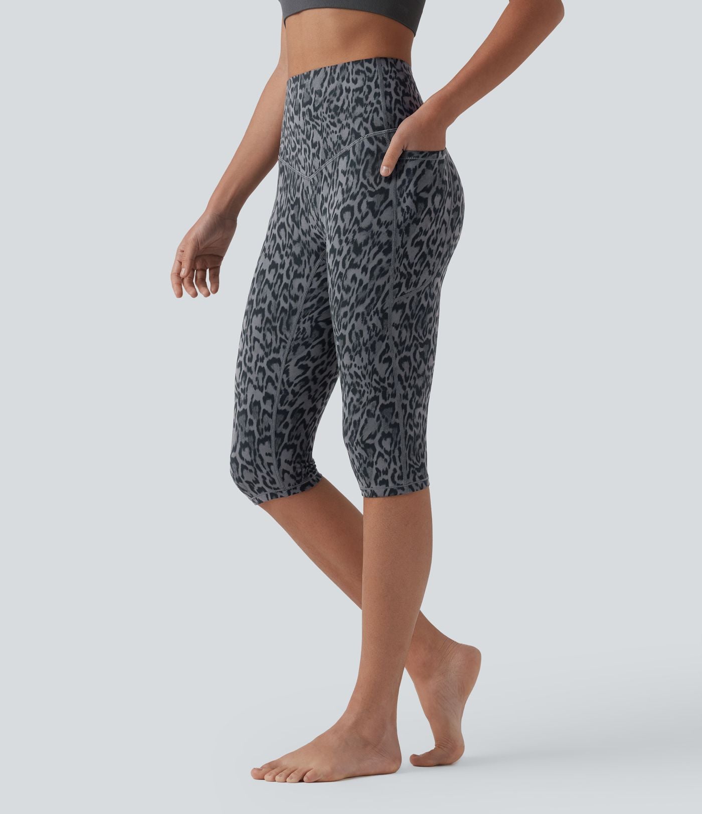 Legging 3/4 de yoga taille haute gainant imprimé léopard Halara UltraSculpt™ avec poches