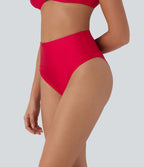 Bas de maillot de bain bikini brillant à taille haute et gainant