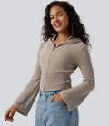 Gilet casual à capuche avec manches à volants et fermeture zippée