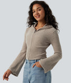 Gilet casual à capuche avec manches à volants et fermeture zippée