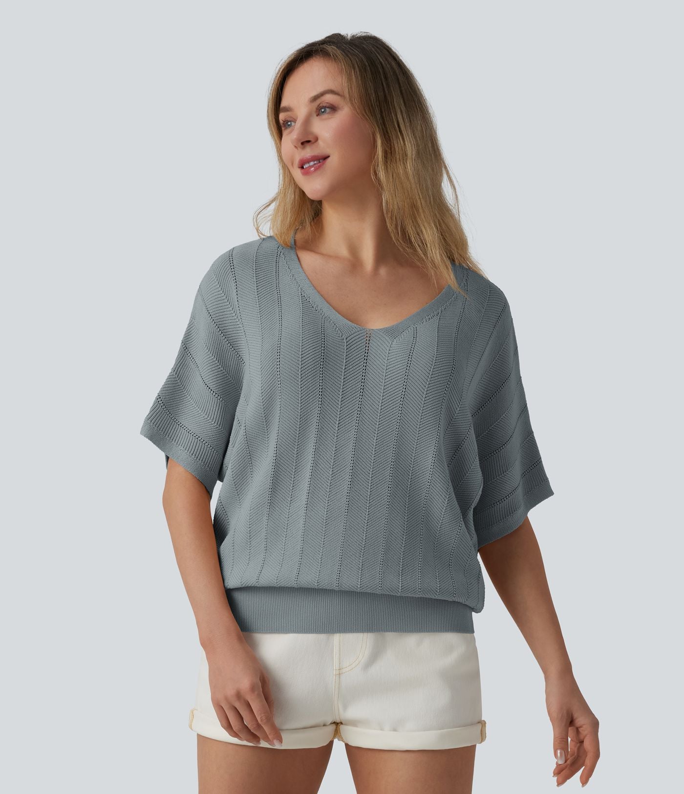 Pull décontracté col V manches courtes