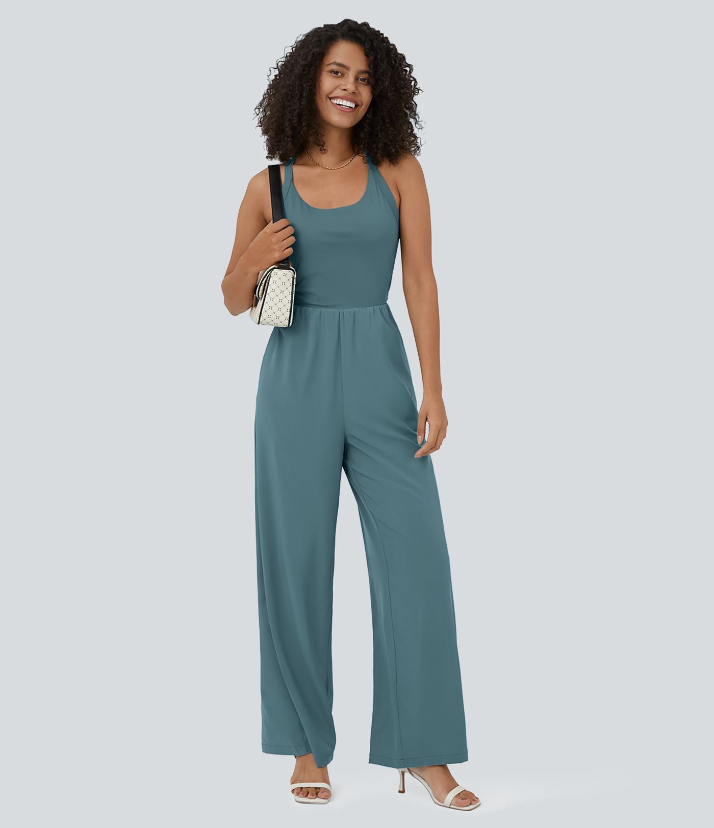 Breezeful™ Combinaison Yoga Fluide Sans Manches Dos Nu Découpée et Torsadée avec Poches Latérales Séchage Rapide