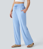 Pantalon large décontracté taille haute cordon de serrage poches latérales effet frais InstantCool