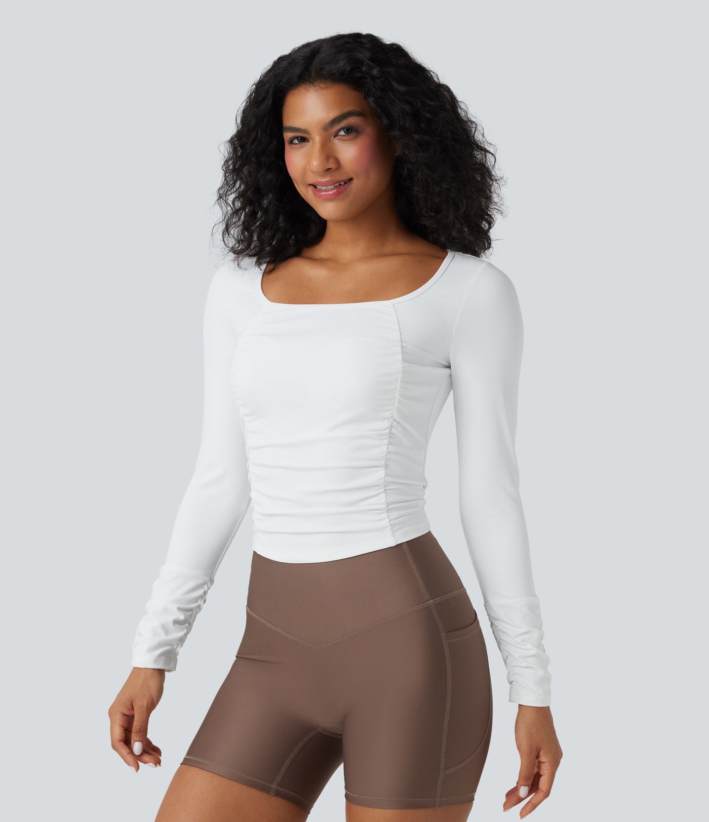 Haut de sport entraînement SoftlyZero™ Airy col carré manches longues froncé effet frais InstantCool