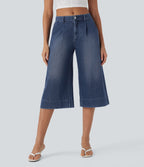 Jean décontracté capri large fluide taille mi-haute Halara Flex™ effet délavé avec poches