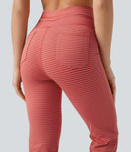 Pantalon de yoga évasé à rayures, taille haute, cordon et poches