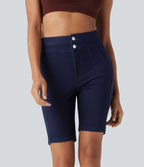 Short cycliste casual denim Halara Flex™ tricot extensible taille haute effet push-up avec poches