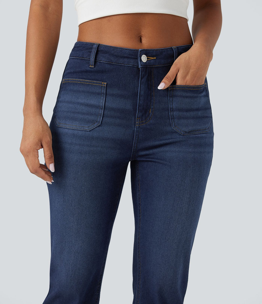 Halara Flex™ Jean 7/8 casual évasé en denim molleton taille mi-haute avec poches