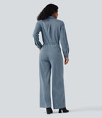 Combinaison denim délavé Halara Flex™ jambes larges manches longues avec cordon de serrage et poches - Édition Easy Peasy
