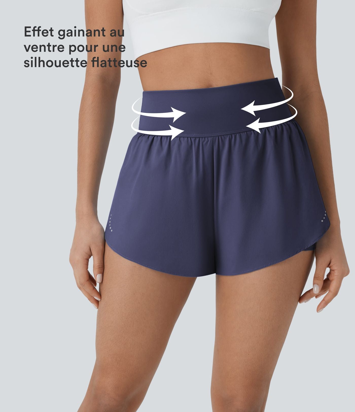 Softlyzero™ QuickDry Short de course à pied 2-en-1 taille haute à ourlet croisé avec pois réfléchissants et poches latérales