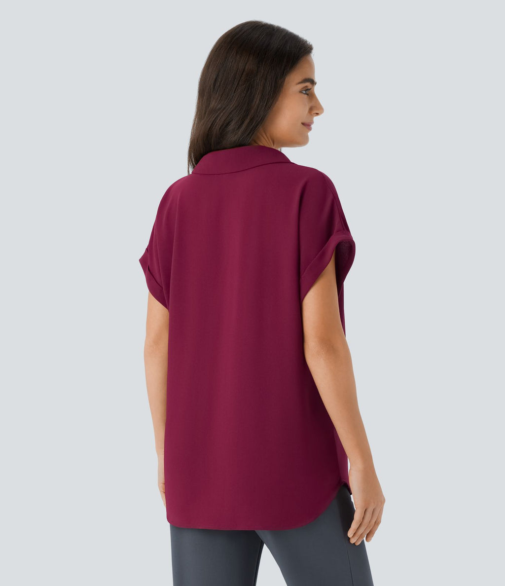 Chemise de travail col V avec ourlet arrondi