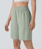 Short Bermuda Décontracté Taille Haute avec Poches Latérales