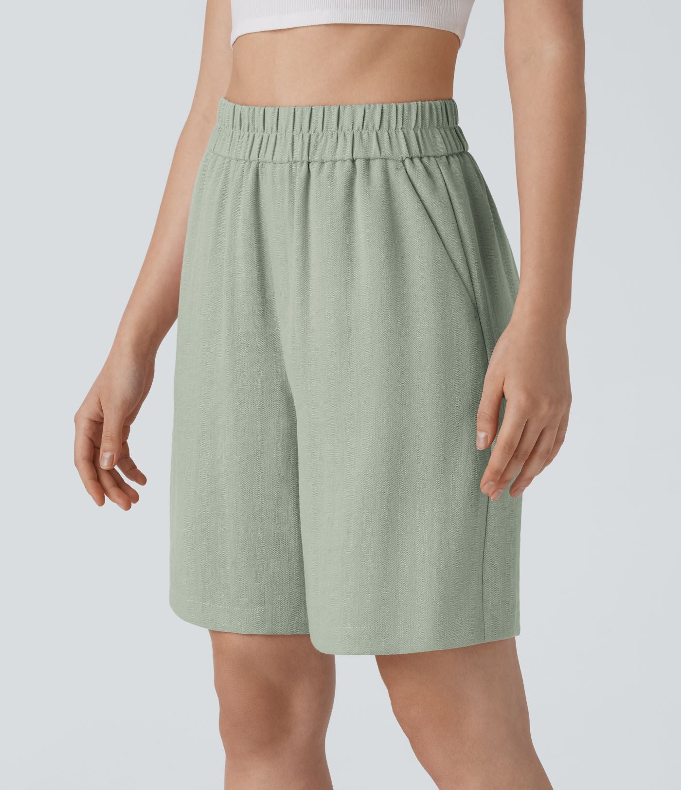 Short Bermuda Décontracté Taille Haute avec Poches Latérales