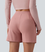 Short ample tailleur mi-taille asymétrique en tissu gaufré 12,5 cm avec poches