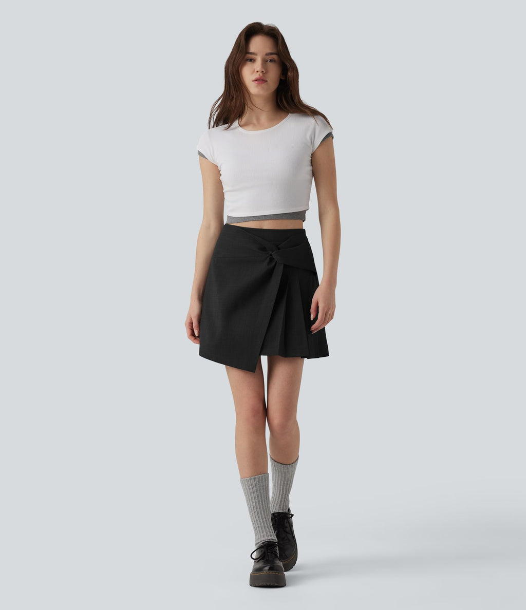 Jupe courte casual 2-en-1 à plis taille haute
