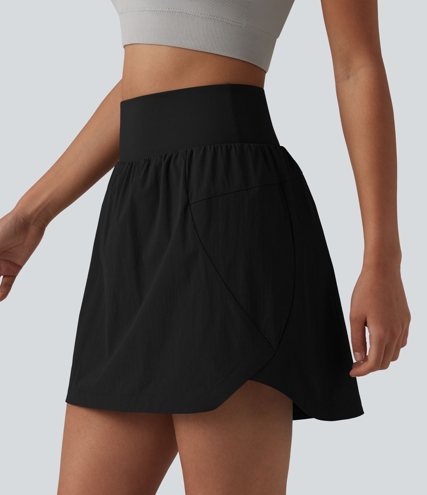 Jupe-short mini 2-en-1 taille haute ourlet arrondi avec poches pour la randonnée