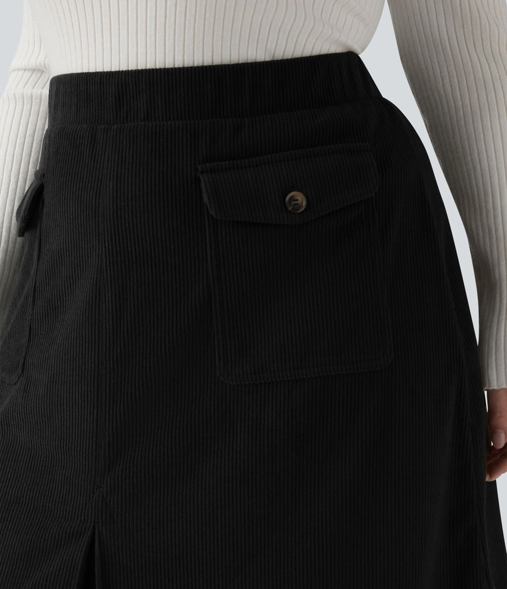 Jupe décontractée grande taille mi-longue en velours côtelé taille mi-haute avec poches