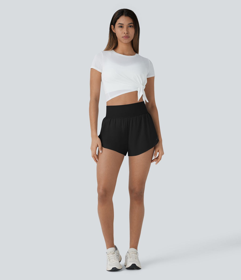 Softlyzero™ QuickDry Short de course à pied 2-en-1 taille haute à ourlet croisé avec pois réfléchissants et poches latérales