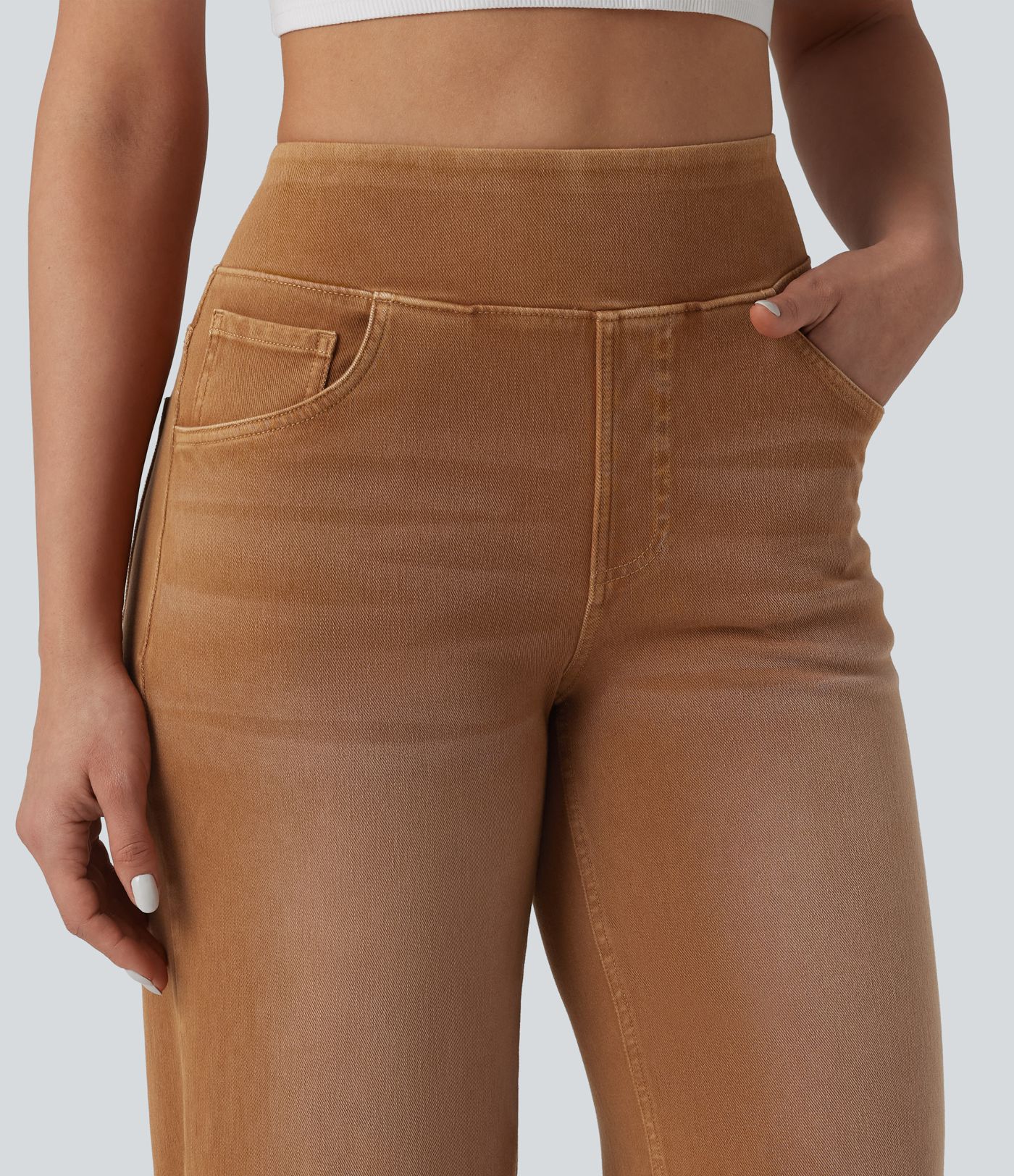 Halara Flex™ Jean large coloré délavé taille haute avec poches