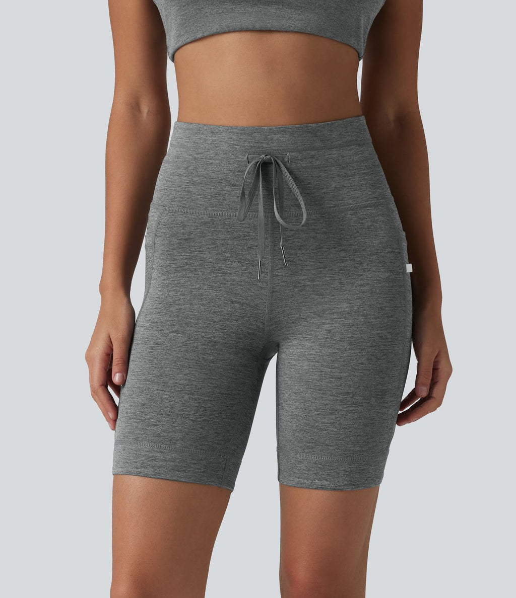 Short cycliste de yoga Halara UltraSculpt™ chiné, taille haute, cordon de serrage, séchage rapide, 17,5 cm, avec poches