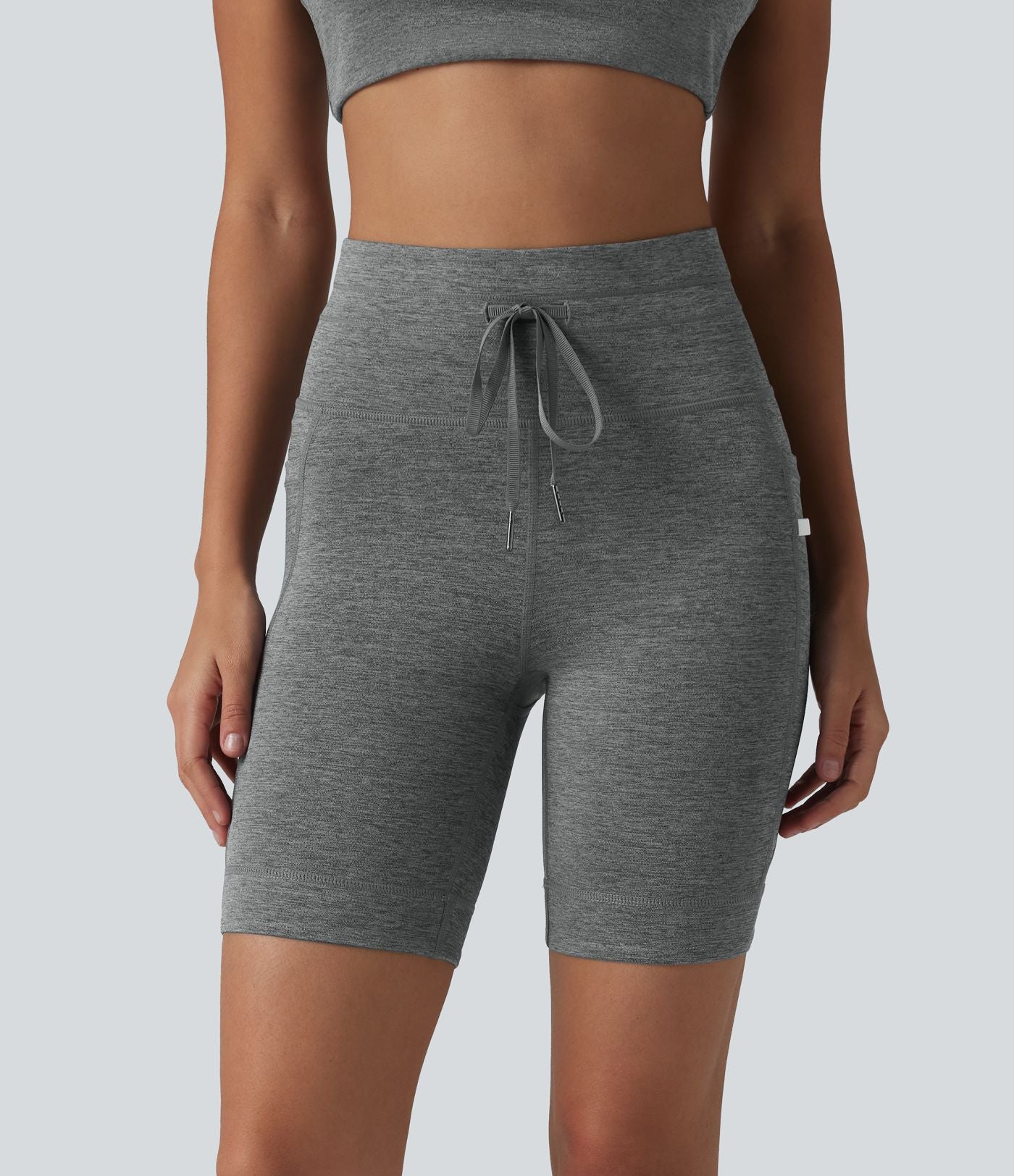 Short cycliste de yoga Halara UltraSculpt™ chiné, taille haute, cordon de serrage, séchage rapide, 17,5 cm, avec poches