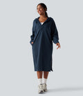 Robe sweat midi à capuche avec cordon de serrage et zip à l'ourlet à manches longues avec poches