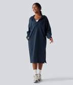 Robe sweat midi à capuche avec cordon de serrage et zip à l'ourlet à manches longues avec poches