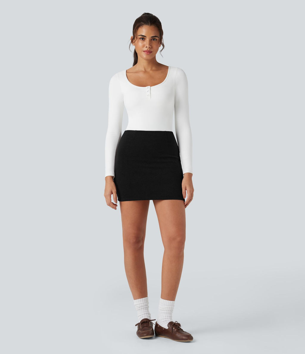 Jupe mini moulante côtelée 2-en-1 taille haute
