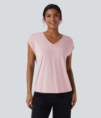 T-shirt casual col V manches courtes