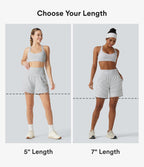 Short yoga 2-en-1 à rayures taille super haute 17,5 cm avec poches
