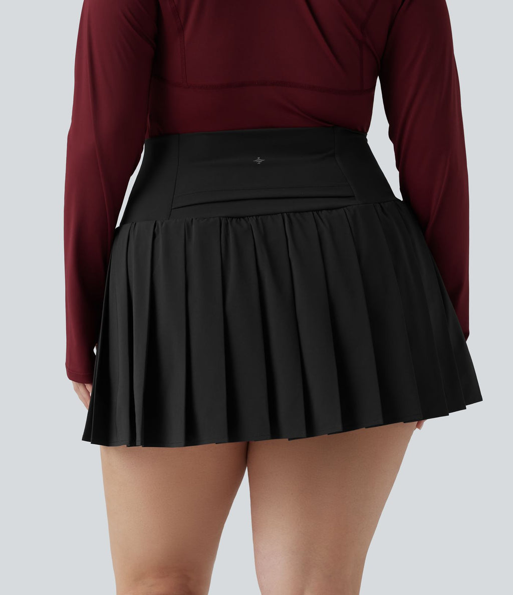 Breezeful™ Jupe-short yoga mini 2-en-1 grande taille à plis et ourlet asymétrique, taille haute, séchage rapide avec poches