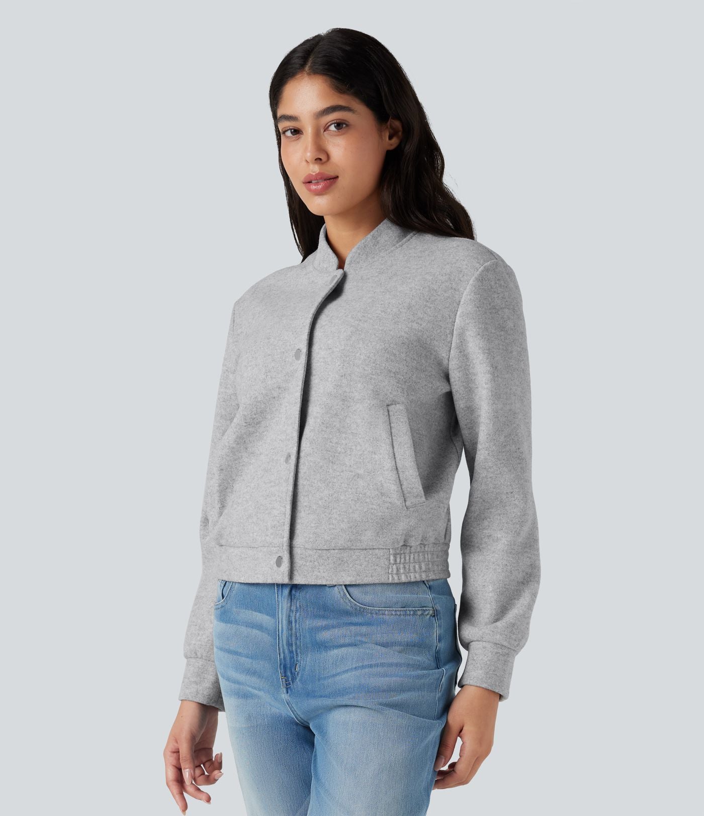 Veste bomber polaire col montant manches longues avec poches
