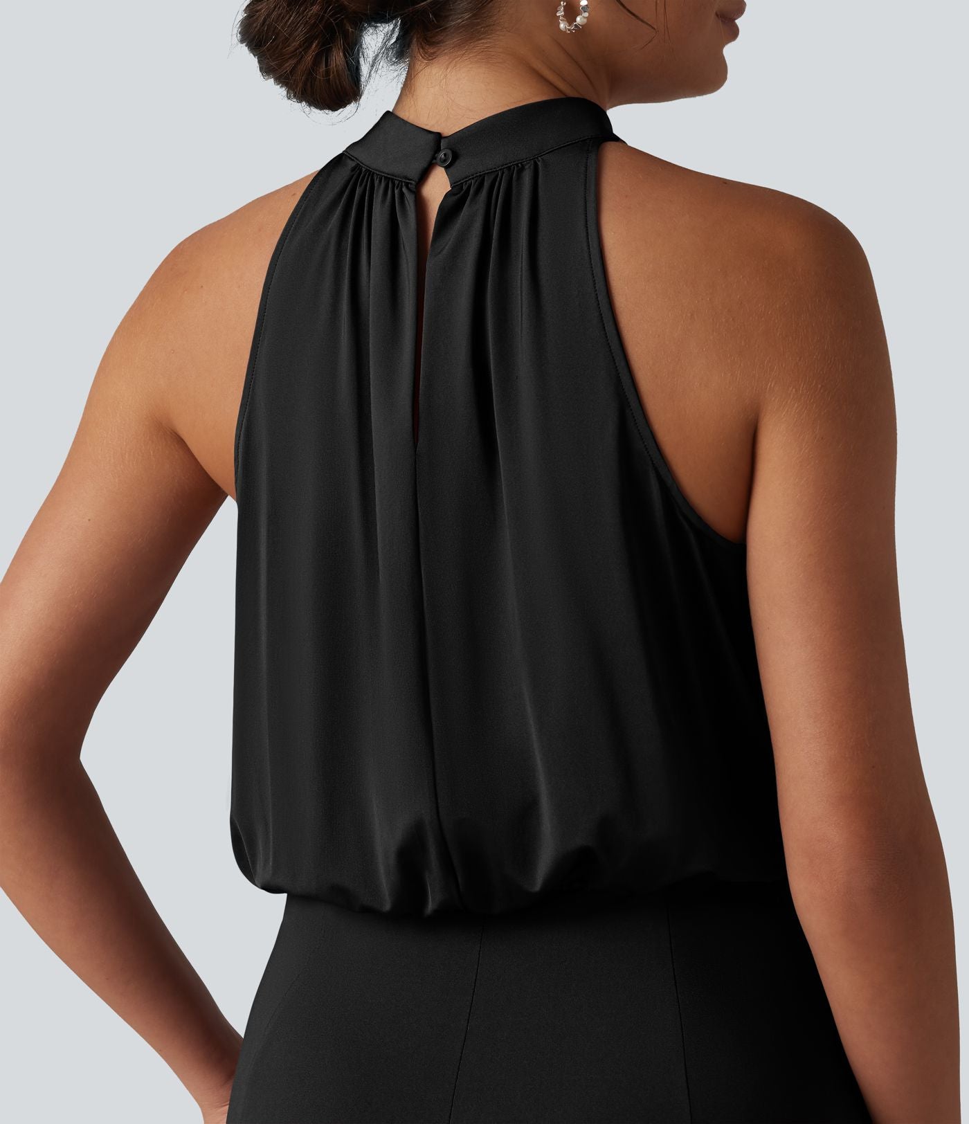 Robe midi col cheminée sans manches dos découpé extensible aspect satiné effet frais InstantCool