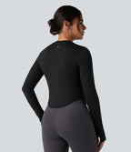 Haut de sport yoga col rond à manches longues avec passants pouces et ourlet arrondi sans couture Seamless Flow