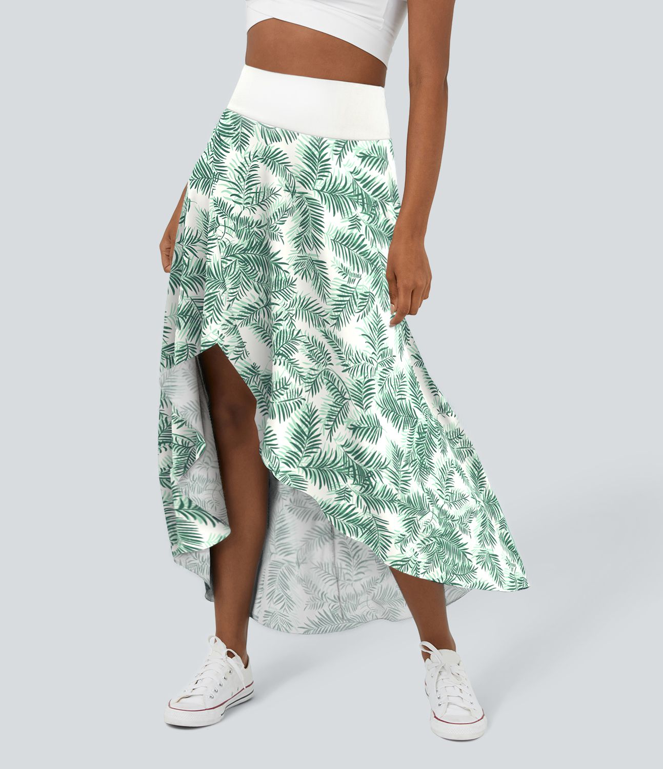 Jupe Maxi Casual Imprimé Floral 2 en 1 Taille Haute avec Volants Hauts et Bas