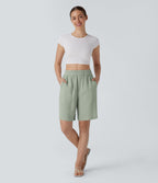Short Bermuda Décontracté Taille Haute avec Poches Latérales