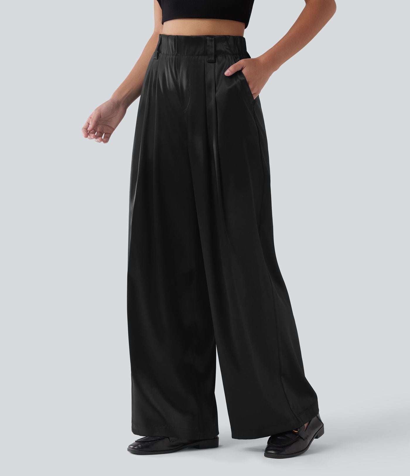 Pantalon tailleur Halara Flex™ large satin taille haute avec poches
