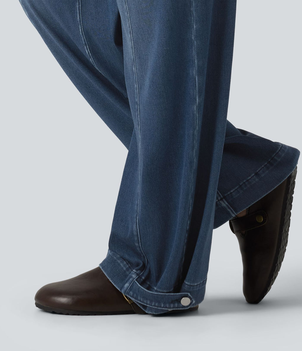 Halara Flex™ Jean large casual baggy taille mi-haute en lyocell drapé effet délavé, ourlet ajustable et poches