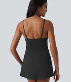 Maillot de bain une pièce métallisé col V soutien-gorge intégré ventre plat avec poches