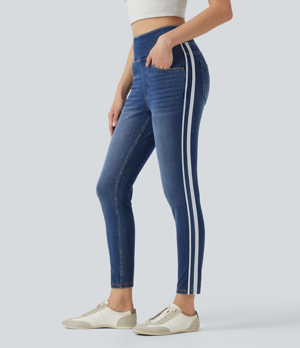 Jean skinny Halara Flex™ taille haute délavé à rayures avec poches
