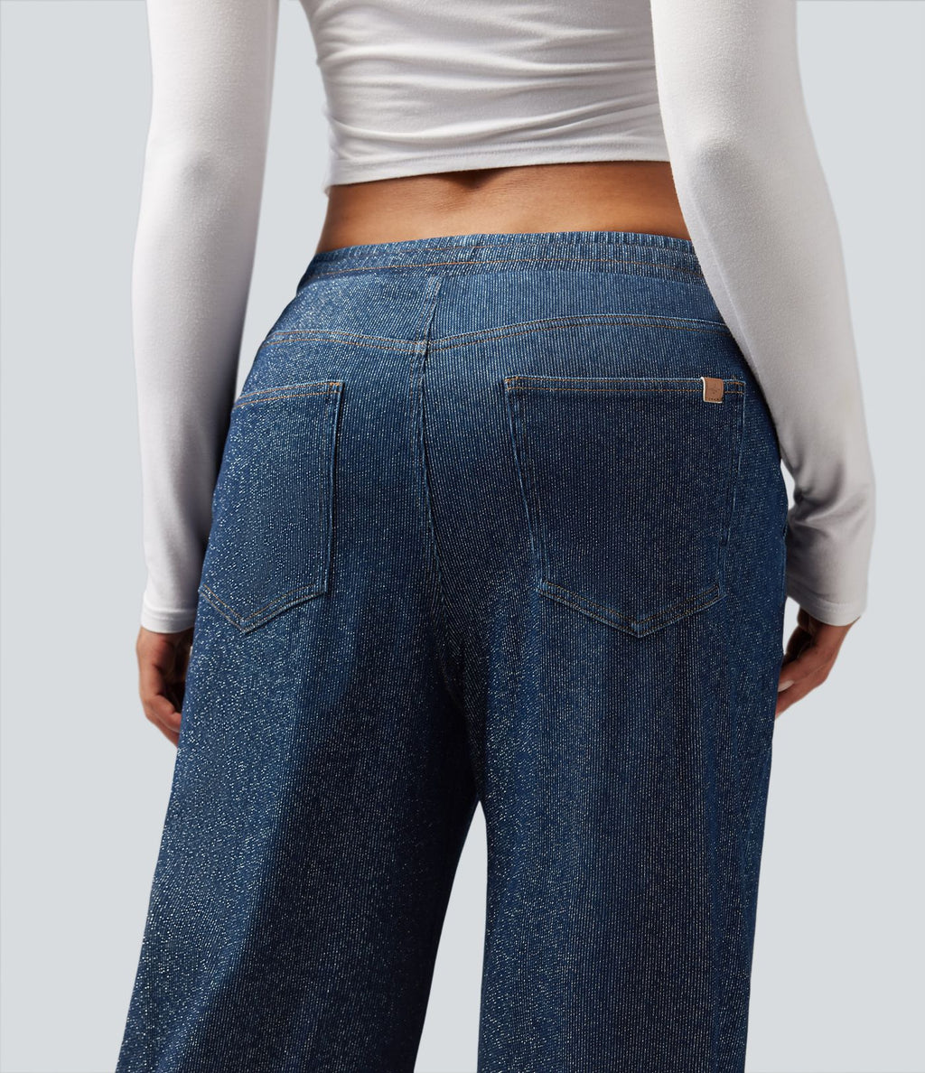Jogging taille basse Halara Flex™ jambes larges, effet sparkle, avec poches