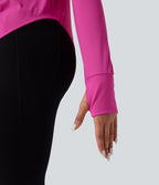 Top de sport yoga 2-en-1 SoftlyZero™ Airy dos nu croisé ourlet arrondi manches longues avec trous pouces - UPF50+