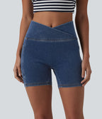 Short denim skinny décontracté Halara Flex™ croisé gainant taille haute 12,5 cm avec poches