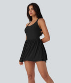 Robe de danse courte 2-en-1 dos nu torsadée résille avec poche latérale
