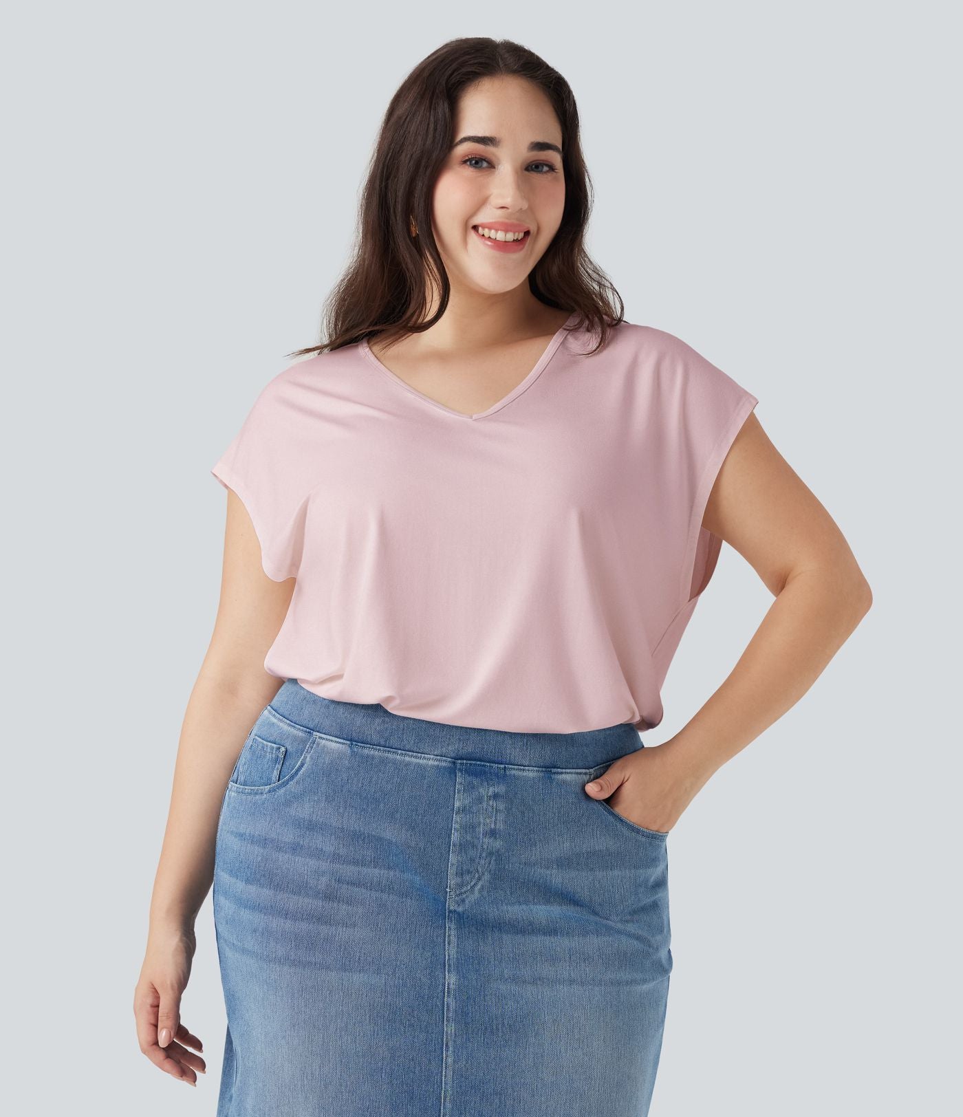 T-shirt décontracté grande taille col V manches courtes