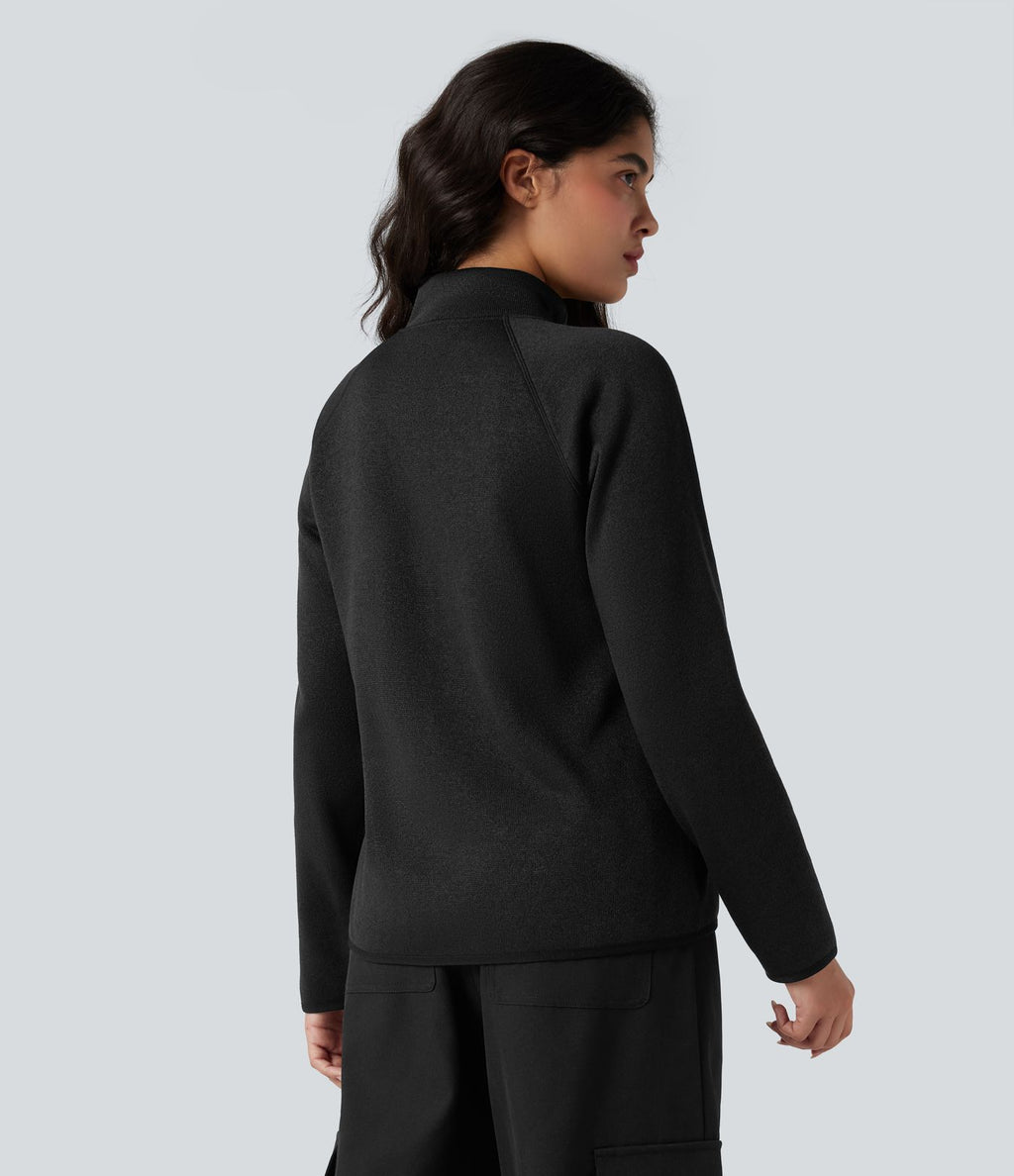 Veste polaire de randonnée chiné col montant manches longues avec fermeture éclair et poches