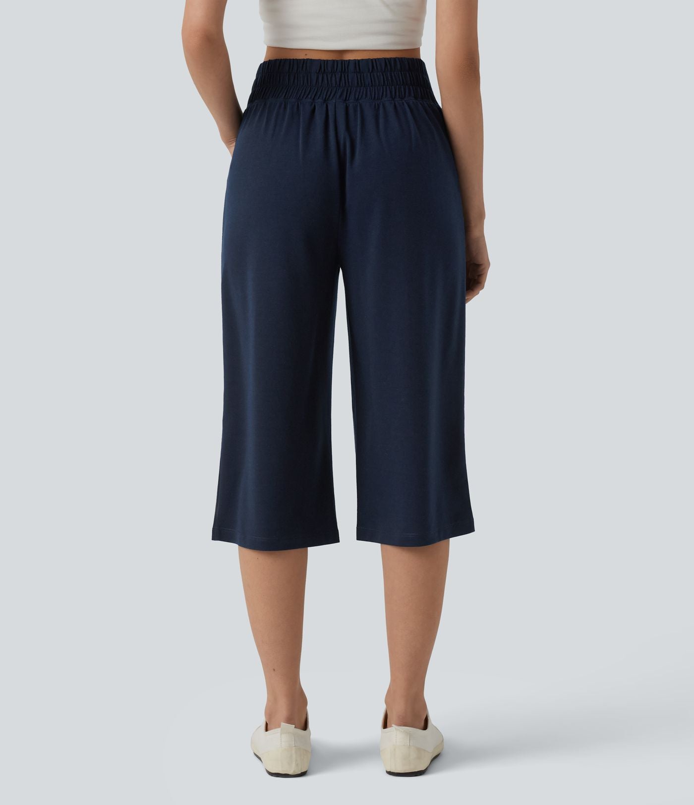 Pantalon casual capri large croisé taille mi-haute avec poches