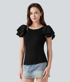 Blouse décontractée col rond à manches à volants étagées