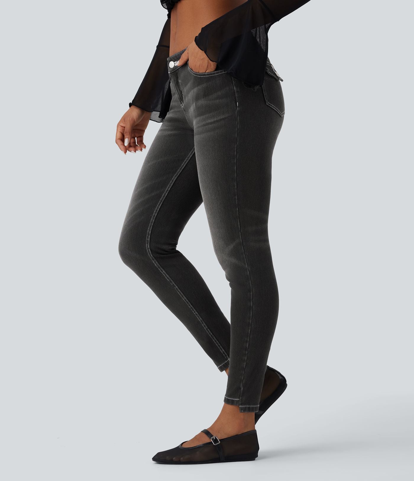 Jean skinny 7/8 décontracté taille basse Halara Flex™ avec poches