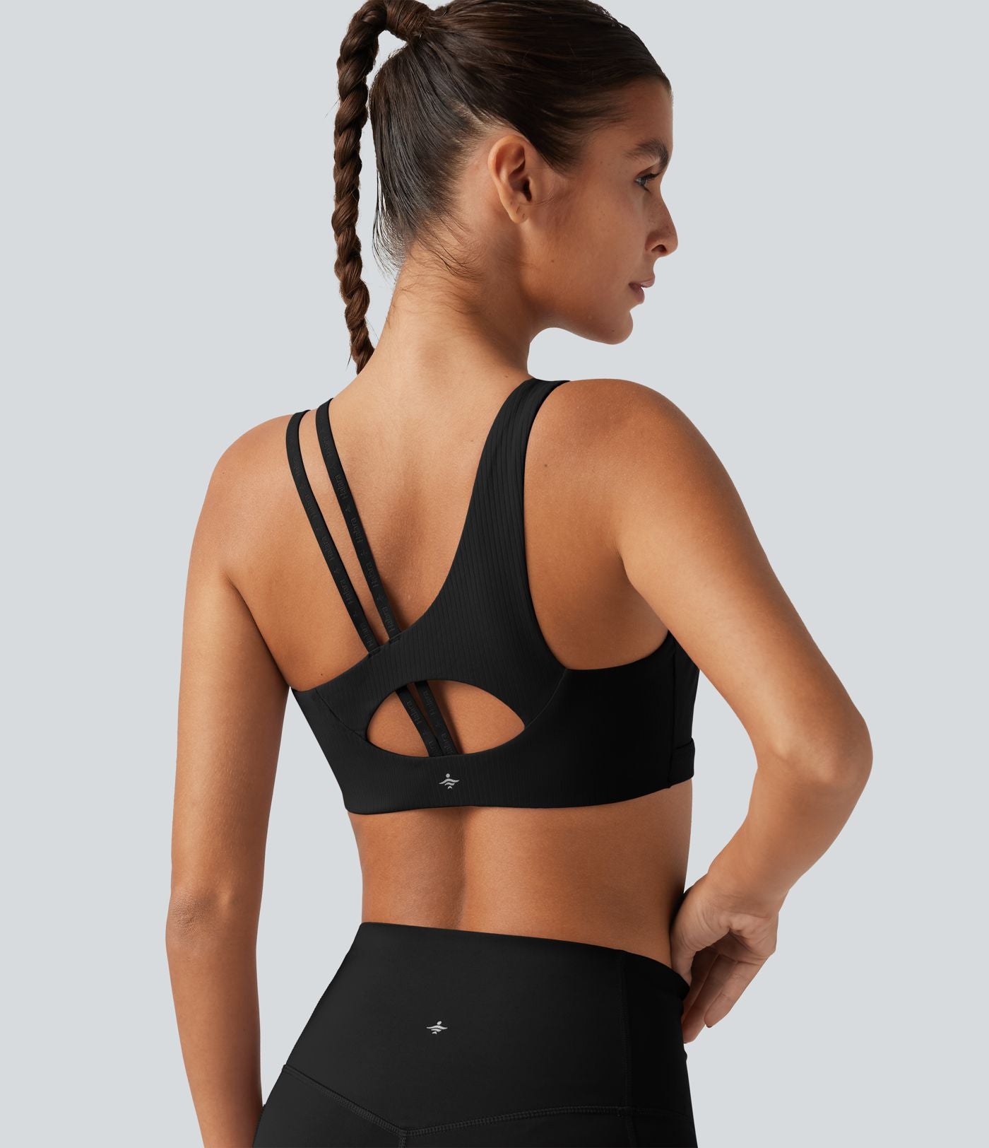 Brassière de running Halara UltraSculpt™ côtelée maintien léger asymétrique avec découpe et coussinets amovibles